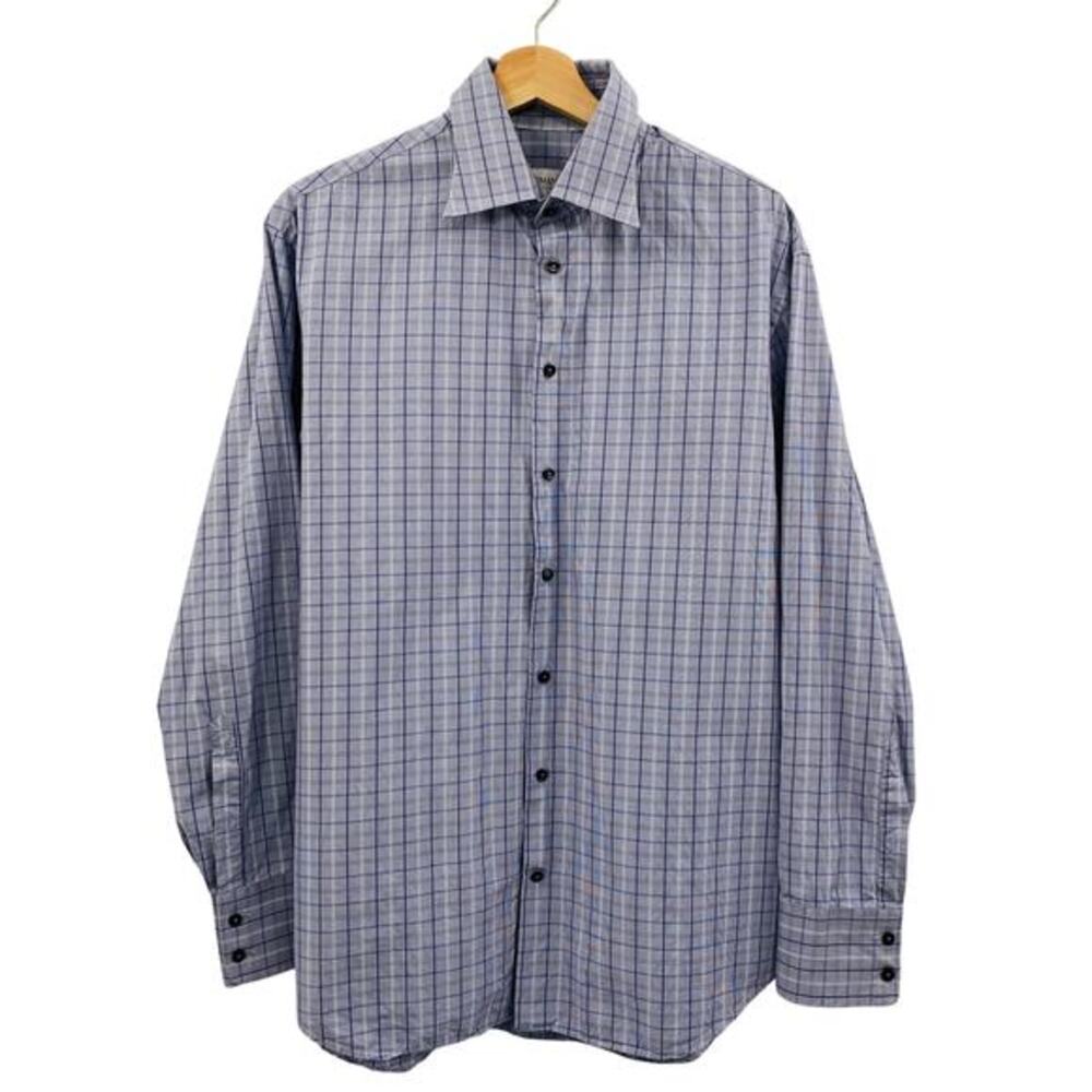 Armani blue plaid men's button down 42 16.5 R